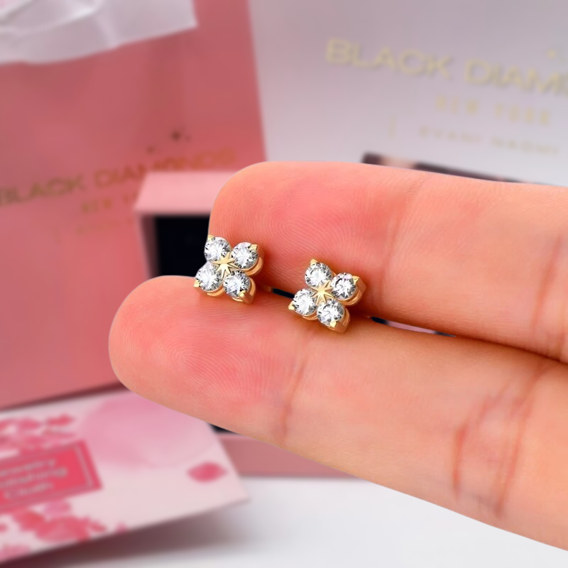 Gorgeous 3mm Diamond Flower Shaped Jewelry Set-Black Diamonds New York