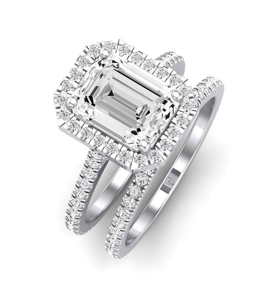 4.0ct Halo Emerald Cut Wedding Ring Set