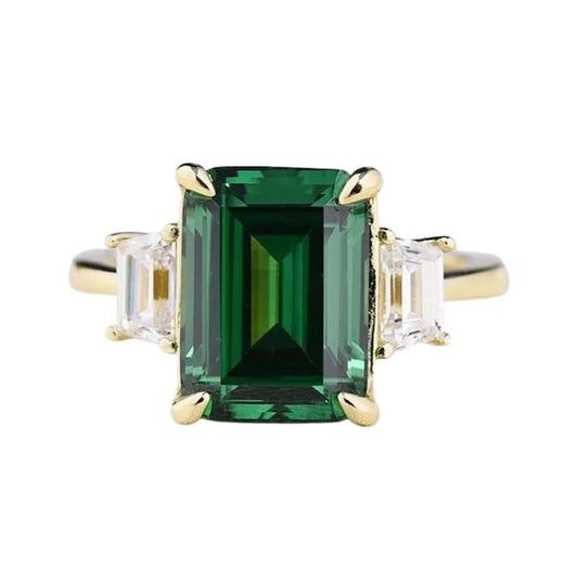 Three-Stone Emerald Green Engagement Ring