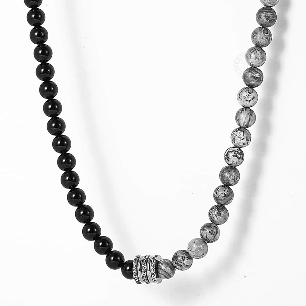 Natural Red Tiger Eyes Bead Men's Necklace-Black Diamonds New York