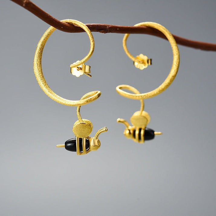 Honey Bee Dangle Earrings-Black Diamonds New York