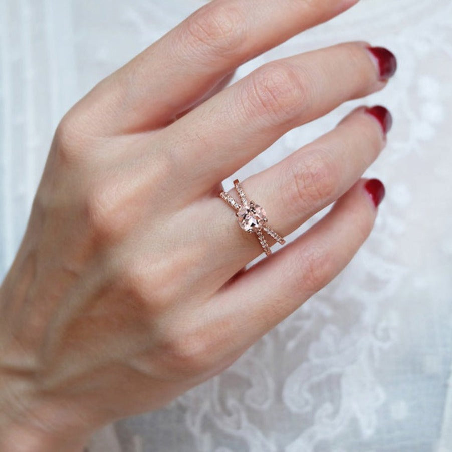 Solid 14k Rose Gold Round Morganite Engagement Ring-Black Diamonds New York
