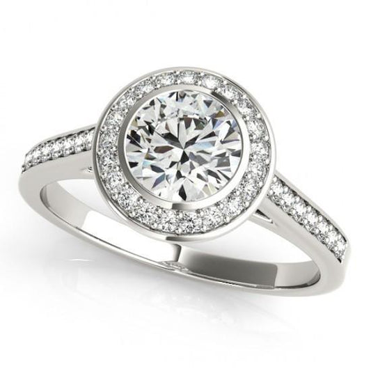 3.0 Ct Round Cut Diamond Halo White Gold Engagement Ring-Black Diamonds New York