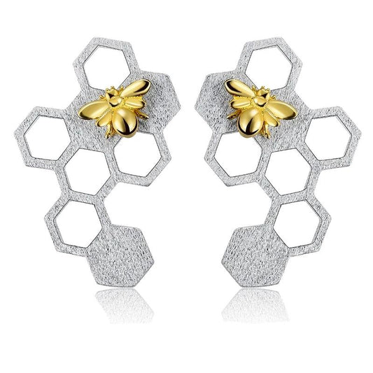 Honeycomb Home Guard Bee Drop Earrings-Black Diamonds New York