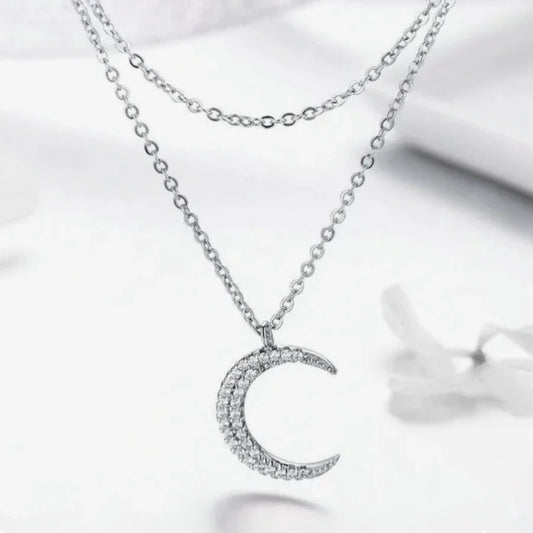 Moon & Star Double Layer Necklace-Black Diamonds New York