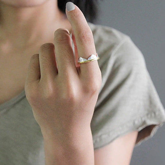 Minimalist Lotus Flower Ring-Black Diamonds New York