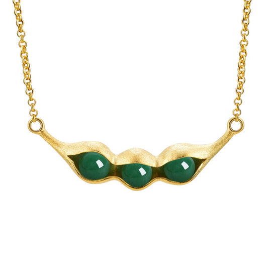 Natural Green Pea Pods Stone Necklace-Black Diamonds New York