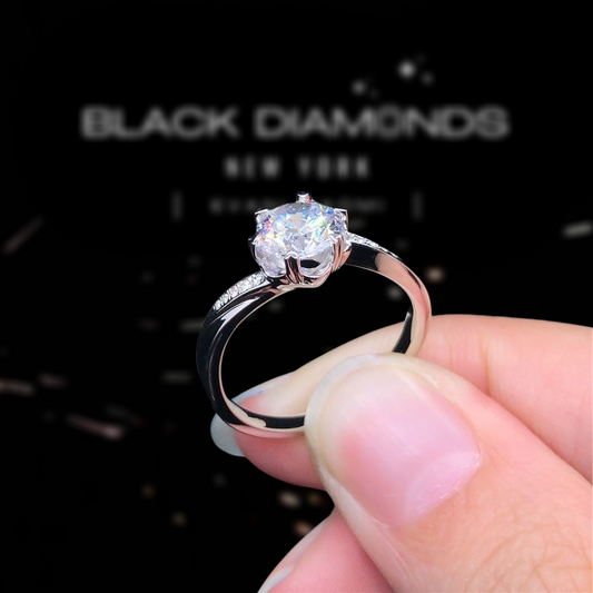 Solid 14k White Gold 1.0 Ct Round Diamond Engagement Ring-Black Diamonds New York