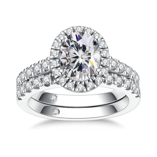 2.0 Ct Oval Cut Diamond Halo Engagement Ring Set-Black Diamonds New York