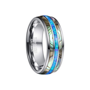 Blue Opal Men's Tungsten Carbide Wedding Band-Black Diamonds New York