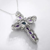 Mystical Multi-gems Cross Pendant Necklace-Black Diamonds New York