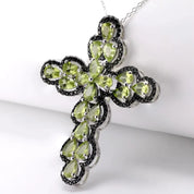 Pear-cut Peridot with Black Spinel Cross Pendant Necklace-Black Diamonds New York