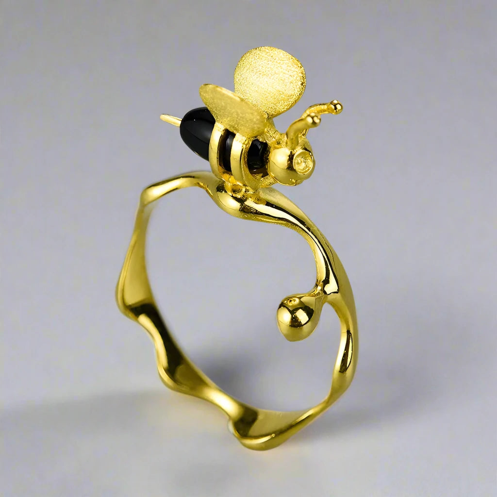 Handmade Bee and Dripping Honey Rings-Black Diamonds New York