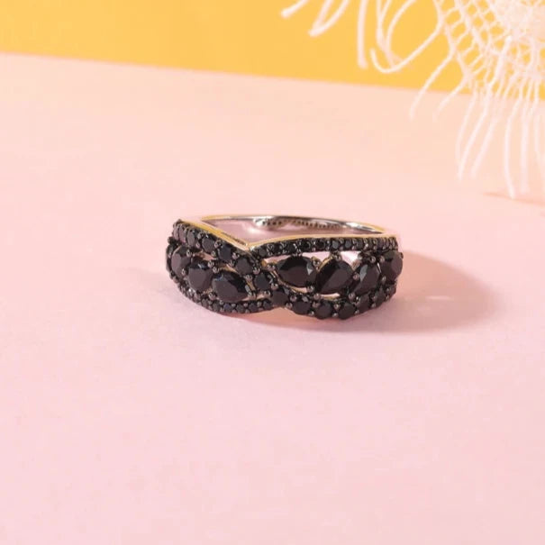 Infinity Pear-cut Natural Black Spinel Ring-Black Diamonds New York