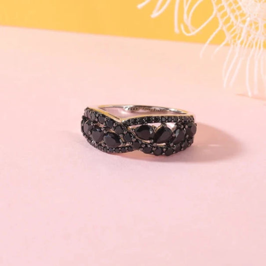 Infinity Pear-cut Natural Black Spinel Ring-Black Diamonds New York