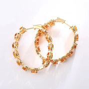 Oval-cut Natural Citrine Gemstone Vintage Hoop Earrings-Black Diamonds New York