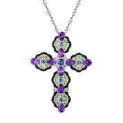 Natural Topaz and Amethyst Gemstone Cross Pendant Necklace-Black Diamonds New York