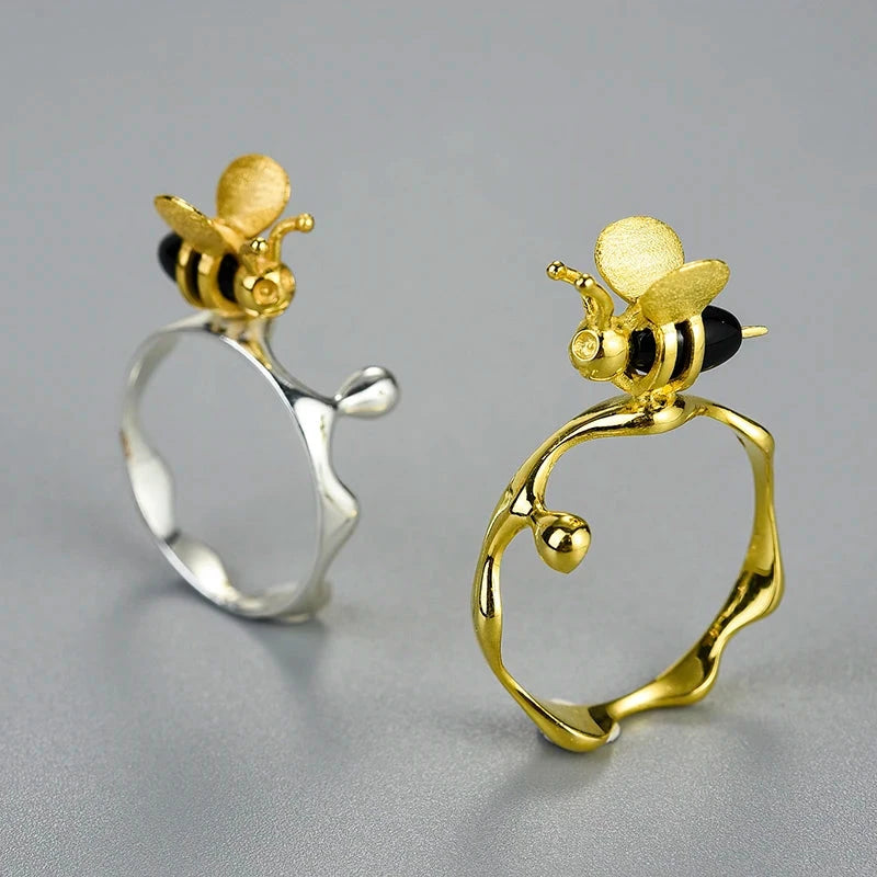 Handmade Bee and Dripping Honey Rings-Black Diamonds New York