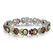 Oval-cut Natural Multi Gemstone Flower Halo Bracelet-Black Diamonds New York