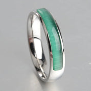 Green Opal Simulated Emerald Green Titanium Steel Ring-Black Diamonds New York