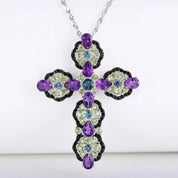 Natural Topaz and Amethyst Gemstone Cross Pendant Necklace-Black Diamonds New York