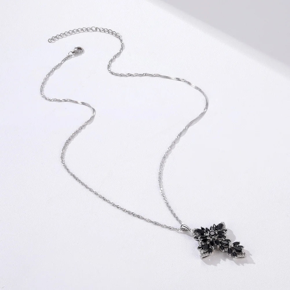 Marquise-cut Natural Black Spinel Spiky Cross Necklace-Black Diamonds New York