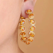 Oval-cut Natural Citrine Gemstone Vintage Hoop Earrings-Black Diamonds New York