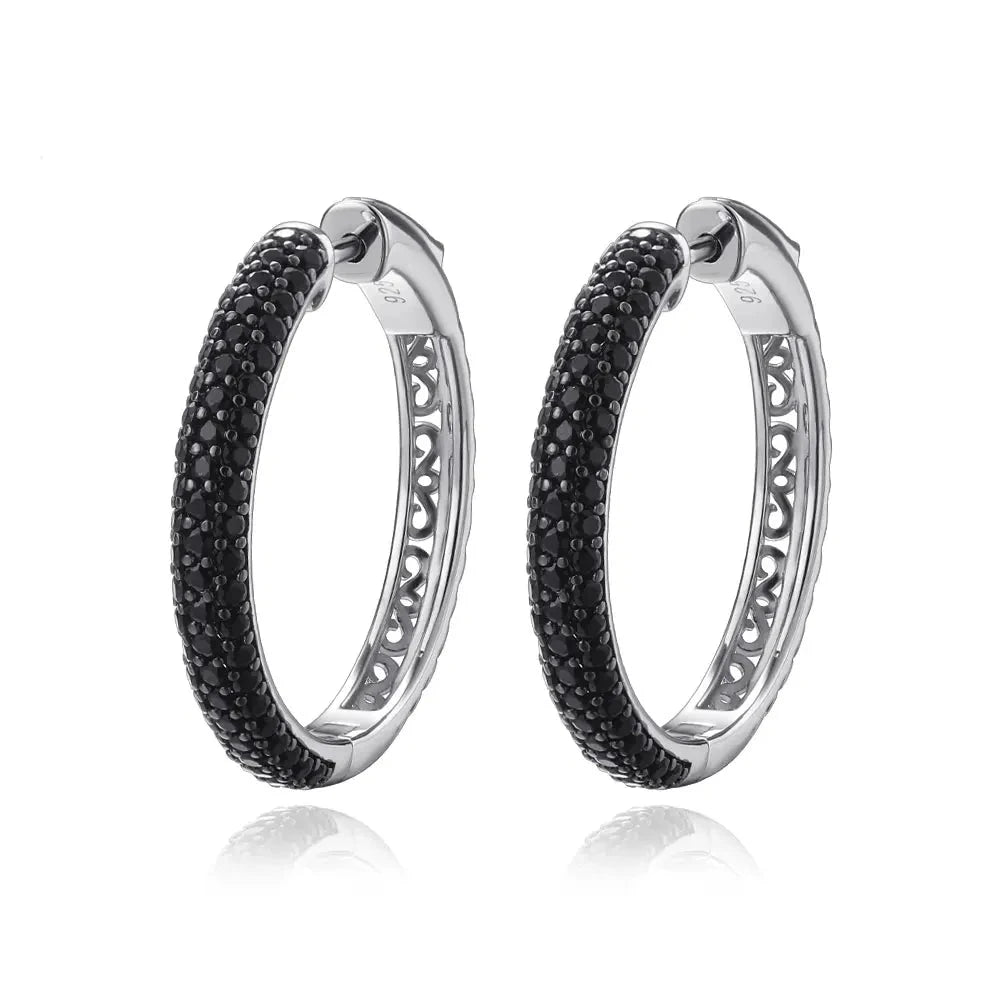 Delicate Natural Black Spinel Hoop Earrings-Black Diamonds New York