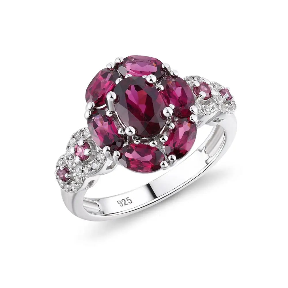 3.0 Ct Natural Purple Garnet Gemstone Flower Ring-Black Diamonds New York