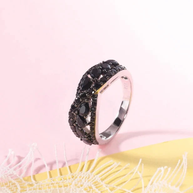 Infinity Pear-cut Natural Black Spinel Ring-Black Diamonds New York