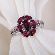 3.0 Ct Natural Purple Garnet Gemstone Flower Ring-Black Diamonds New York