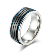 Black Space with Blue Inlay Titanium Steel Ring-Black Diamonds New York