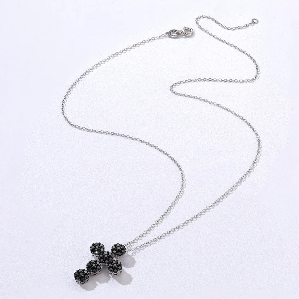 Round-cut Natural Black Spinel Cross Goth Necklace-Black Diamonds New York