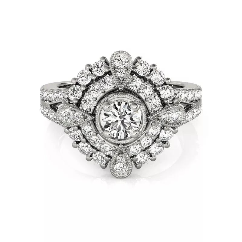 0.5 Ct Diamond Double Halo Engagement Ring-Black Diamonds New York