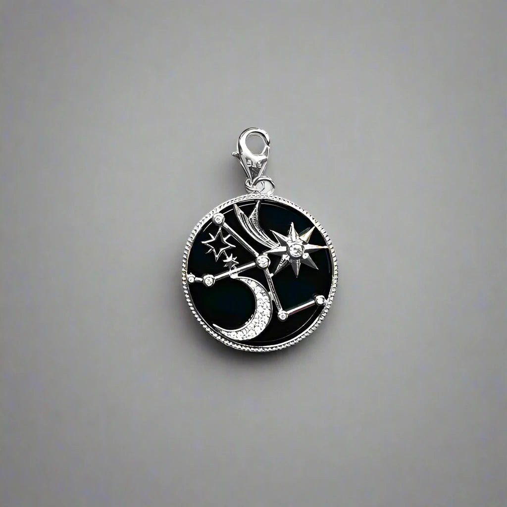 Moon and Stars Constellation Round Pendant-Black Diamonds New York