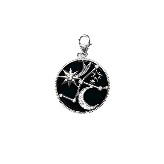 Moon and Stars Constellation Round Pendant-Black Diamonds New York