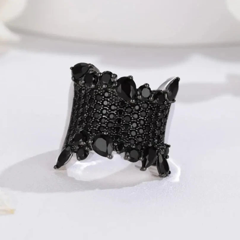 Gothic Natural Black Spinel Gemstone Ring-Black Diamonds New York