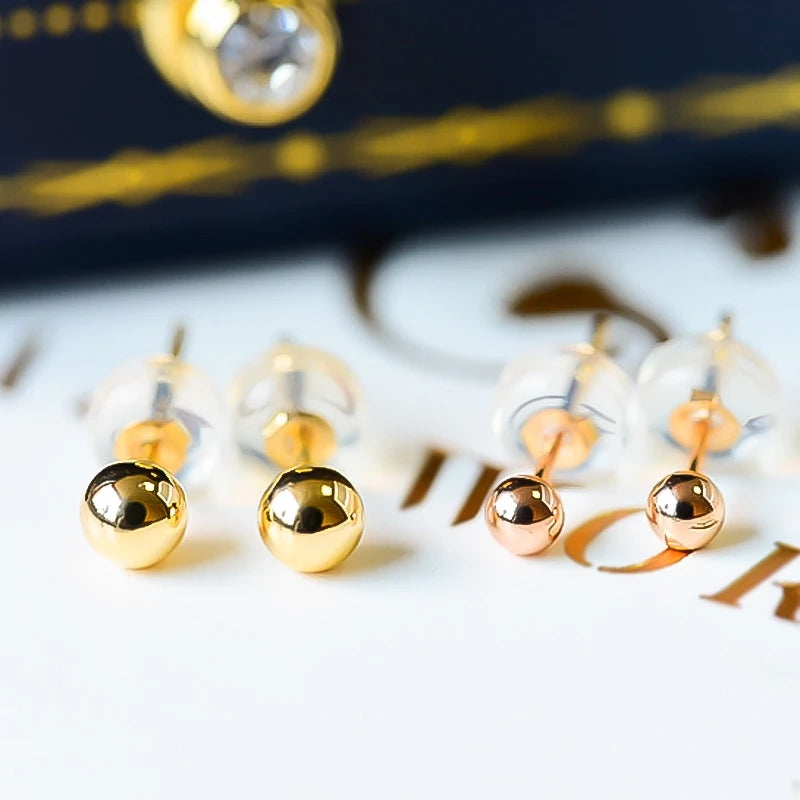 18k Yellow Gold Ball Design Stud Earrings-Black Diamonds New York