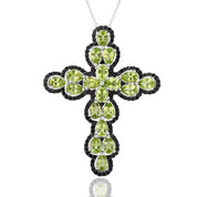 Pear-cut Peridot with Black Spinel Cross Pendant Necklace-Black Diamonds New York