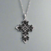 Marquise-cut Natural Black Spinel Spiky Cross Necklace-Black Diamonds New York