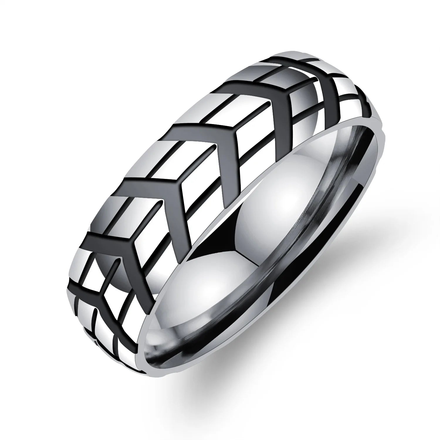 Tire-Printed Titanium Ring-Black Diamonds New York