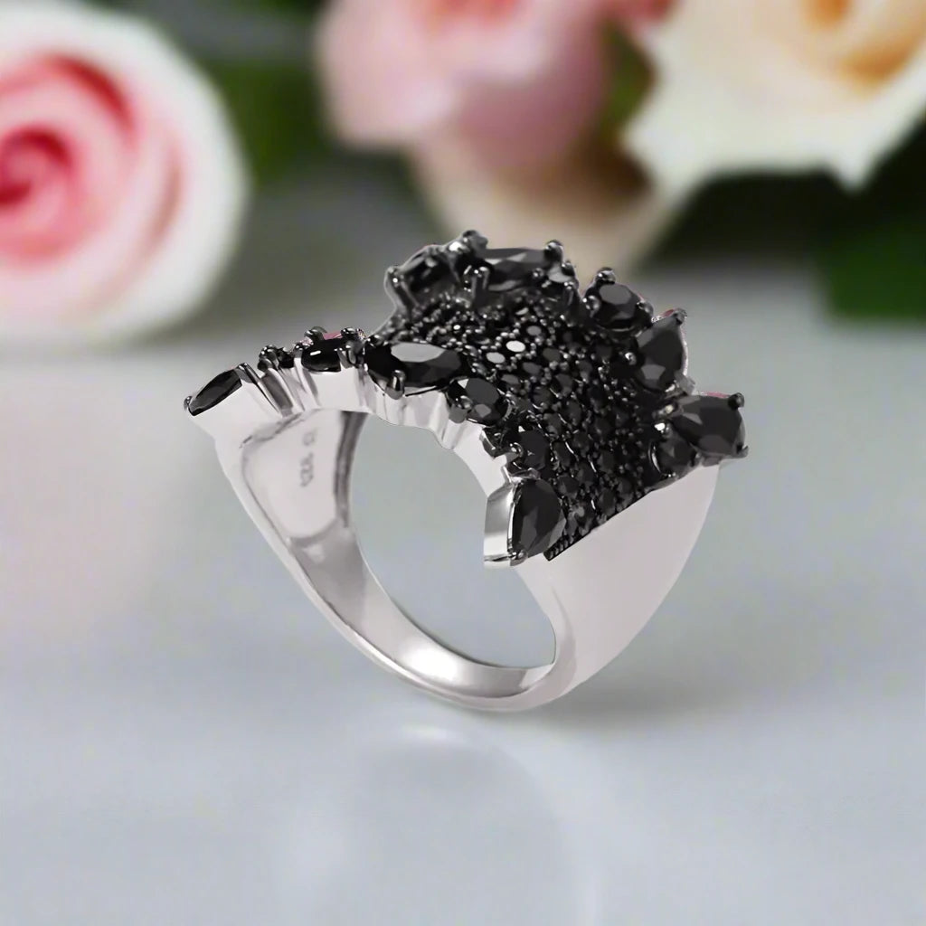 Gothic Natural Black Spinel Gemstone Ring-Black Diamonds New York