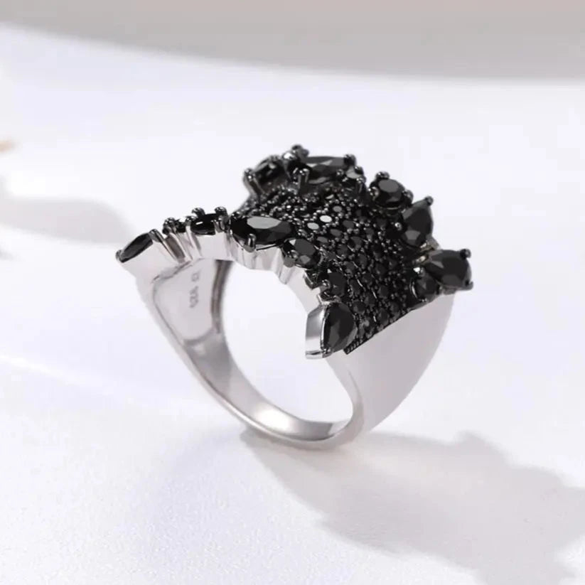 Gothic Natural Black Spinel Gemstone Ring-Black Diamonds New York