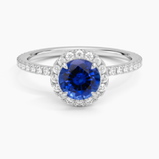 Classic Halo Round Cut Blue Sapphire Engagement Ring-Black Diamonds New York