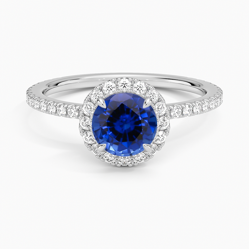 Classic Halo Round Cut Blue Sapphire Engagement Ring-Black Diamonds New York