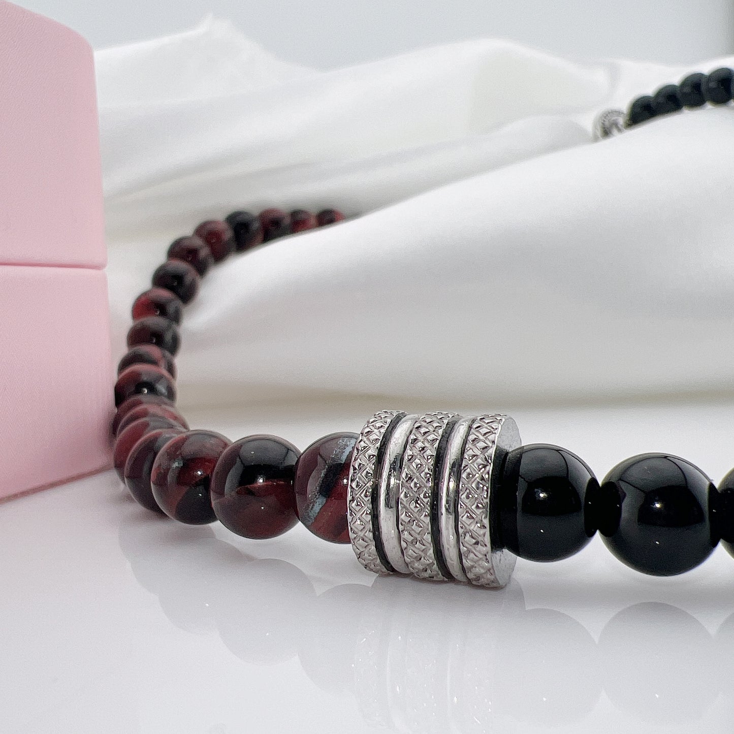 Natural Red Tiger Eyes Bead Men's Necklace-Black Diamonds New York