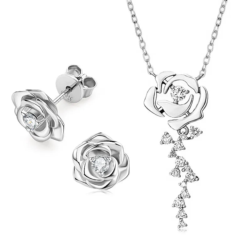 Vintage Rose Diamond Pendant Necklace & Earrings-Black Diamonds New York