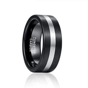 Black Brushed with Silver Line Tungsten Men's Ring-Black Diamonds New York