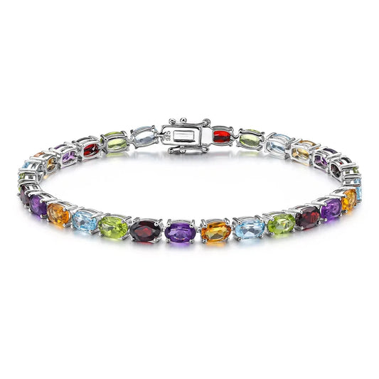 Oval-cut Rainbow Multi-gemstone Bracelet-Black Diamonds New York