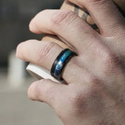 Black Tungsten Carbide Men's Ring with Heart Beat Blue Inlay-Black Diamonds New York